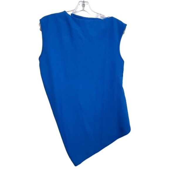 Zara Curved Hem Asymmetric Top  Sleeveless Stretch Knit Blouse  Blue size medium - Picture 4 of 8
